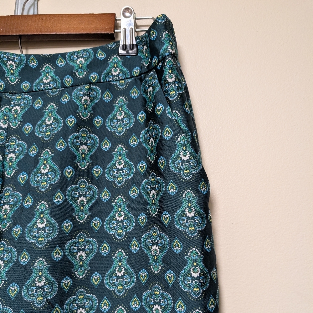 LOFT Paisley Print Midi Skirt Blue Green Elastic Waist Size S - Picture 8 of 10
